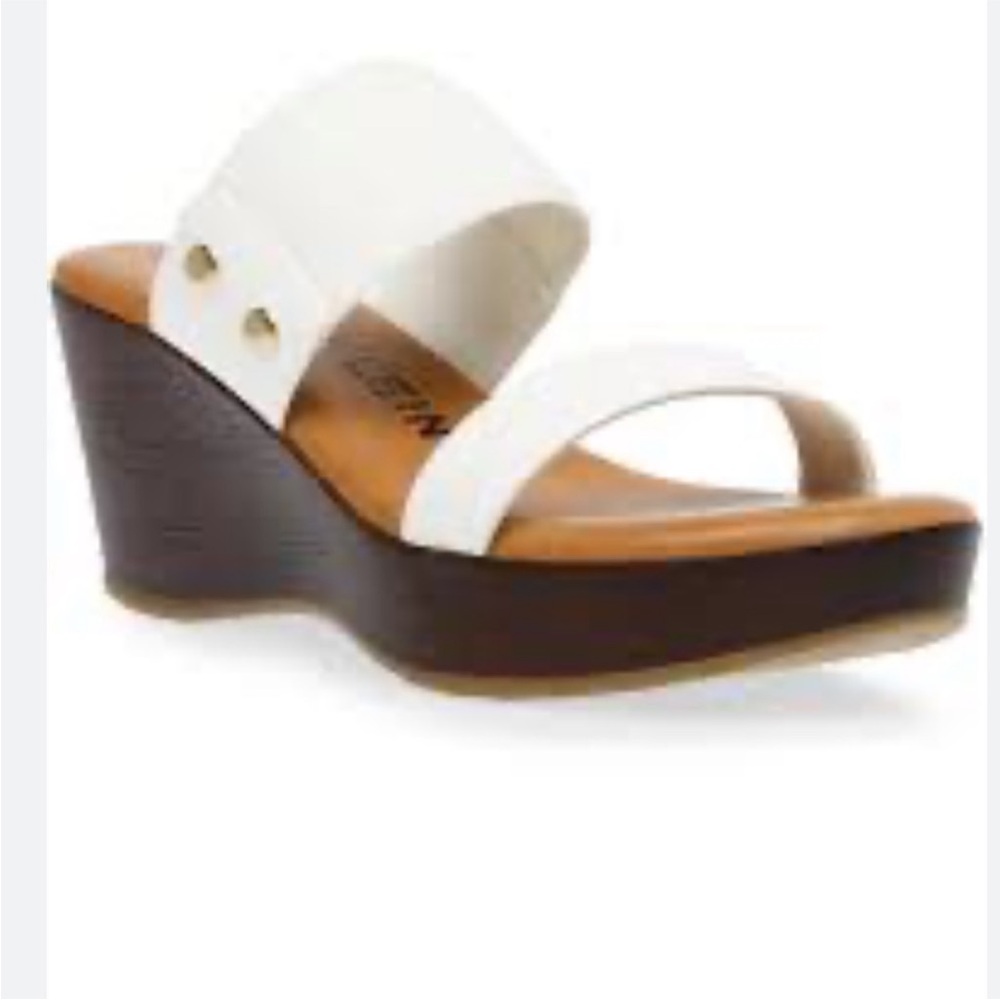 Anne Klein Sport White and Brown Wedge Sandals